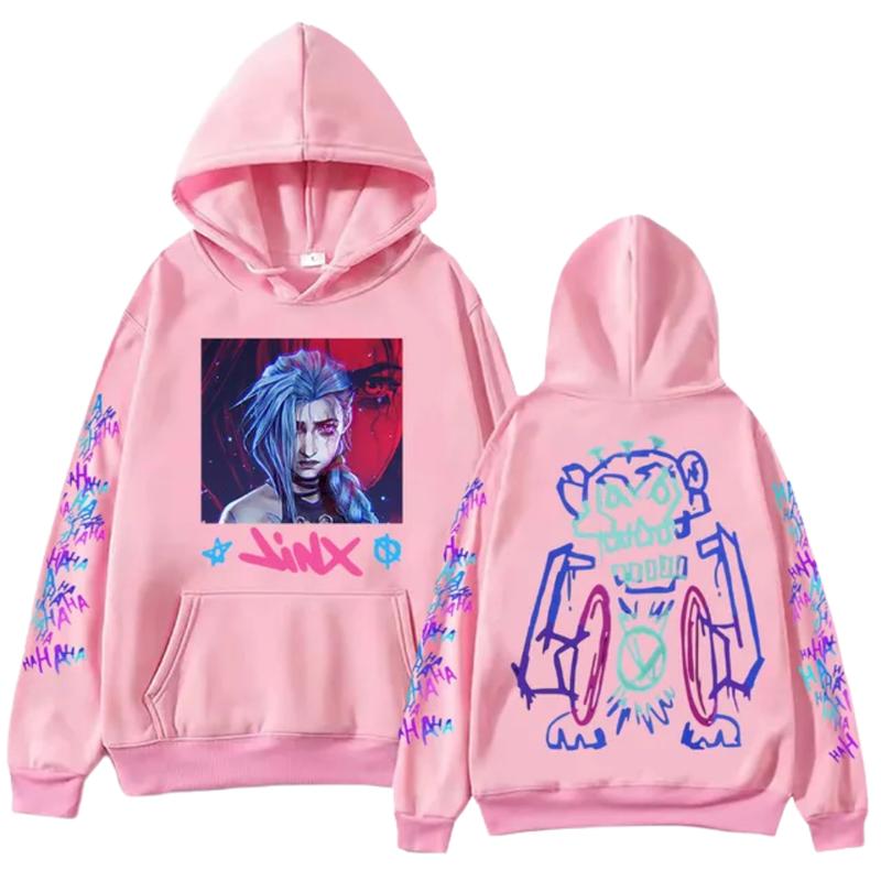 Arcane Jinx Portrait Robot Sketch Art Style Sleeve Print Streetwear Casua Hoodie