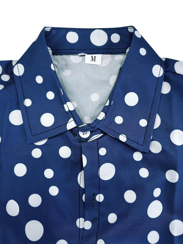 Men's Polka Dot Print Button Front Shirt, Regular Fit Casual Long Sleeve Collared Top for Spring & Fall, Men's Clothes for Daily Wear