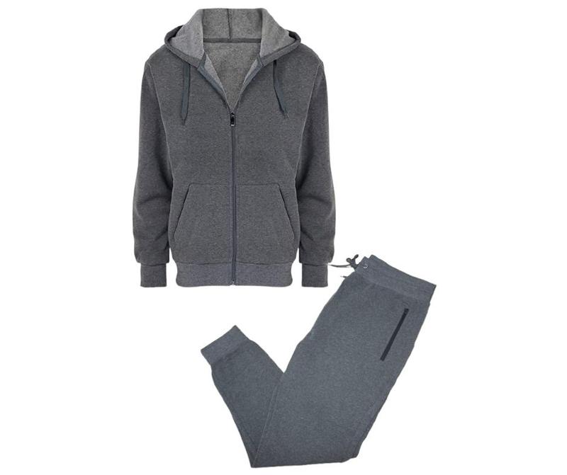 {2-Piece} Men’s Fleece-Lined Full Zip Hoodie & Jogger Set (S-2XL)