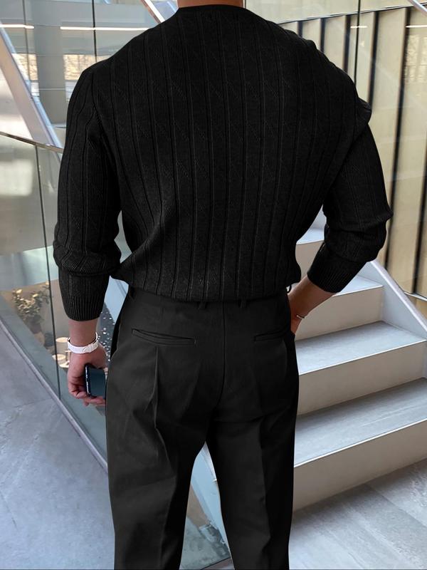 Men's Solid Color Round Neck Pullover, Regular Fit Casual Long Sleeve Crew Neck Pullover for Fall & Winter, Fashion Men's Knitwear for Daily Wear