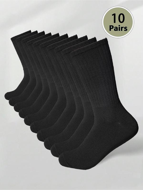 Men's Solid Color Simple Basic Crew Socks, Casual Minimalist Comfy Breathable Socks for Daily Outdoor Wear, Knit Socks for All Seasons