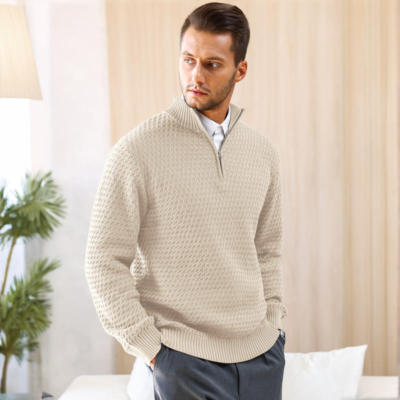 Men's Quarter-Zip Pullover Sweater Mock Turtleneck Polo Zip Up Menswear Golf loose sweater knit sweater Knitwear