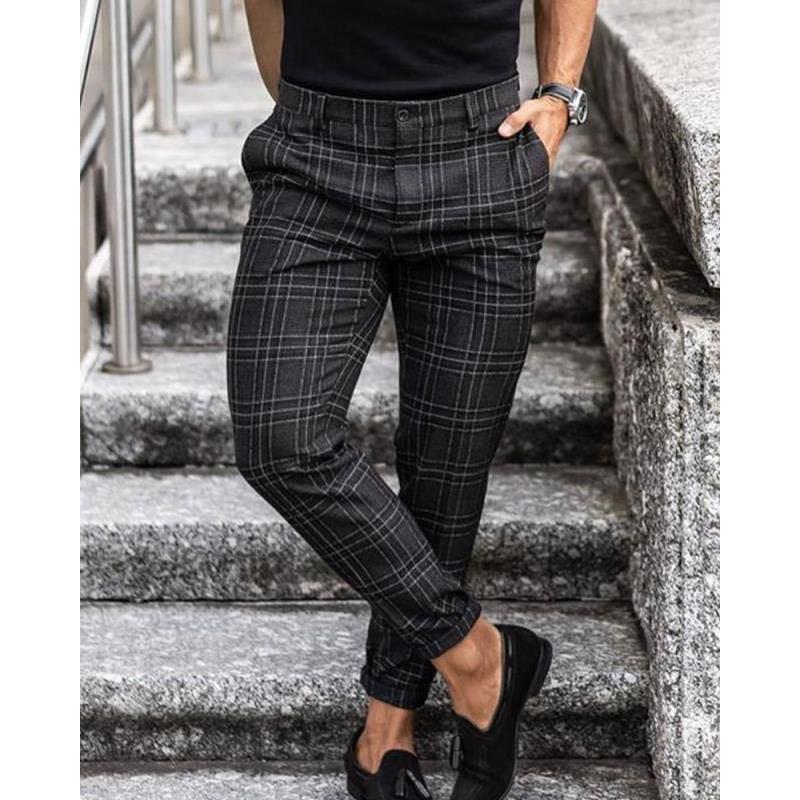 Plaid Print Pants Men's Casual Trousers Loose And Thin