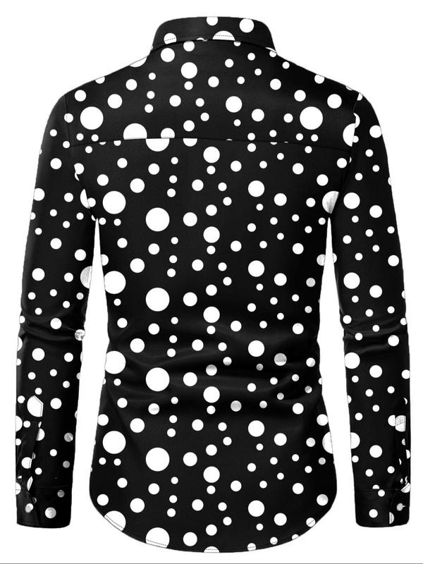 Men's Polka Dot Print Button Front Shirt, Regular Fit Casual Long Sleeve Collared Top for Spring & Fall, Men's Clothes for Daily Wear