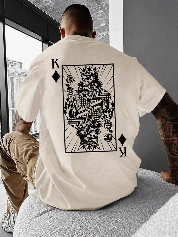 Unisex Men's Playing Card Print Round Neck Tee, Summer Outfits 2024, Regular Fit Streetwear Short Sleeve Crew Neck T-shirt for Summer, Casual Fashion Men's Tops for Daily Wear, Summer Clothes, Graphic Tees for Men,  Coolfashionguy 70s