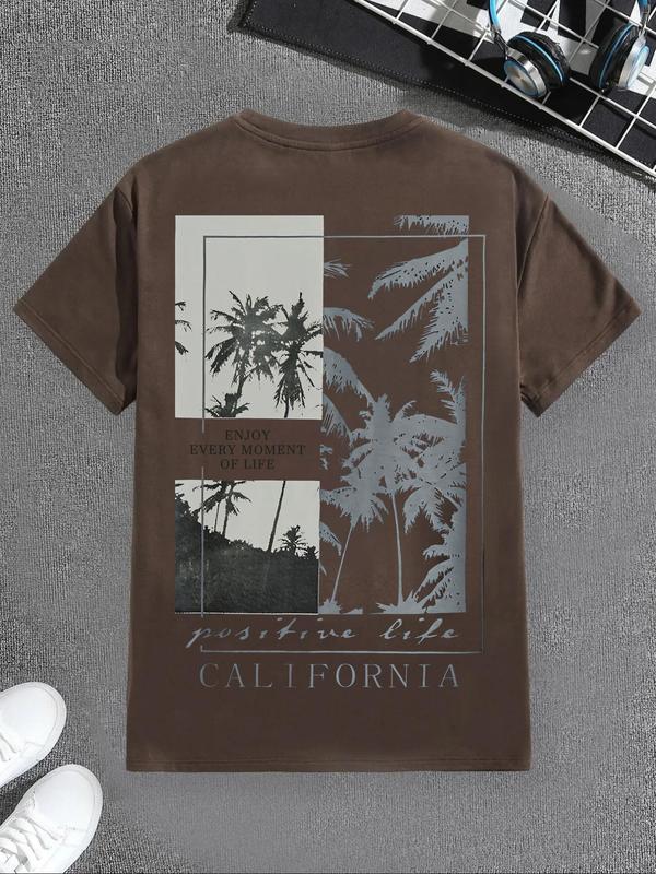 Men's Back To School Short Sleeve Round Neck Graphic Tee, Summer Clothes, Regular Fit Coconut Tree Print Crew Neck T-shirt for Men, Graphic Tees for Men, Summer Tops, Summer Outfits 2024, Men's T Shirts, Casual Comfy Men's Top for Summer