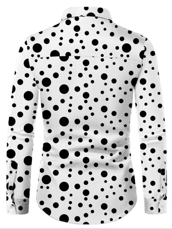 Men's Polka Dot Print Button Front Shirt, Regular Fit Casual Long Sleeve Collared Top for Spring & Fall, Men's Clothes for Daily Wear