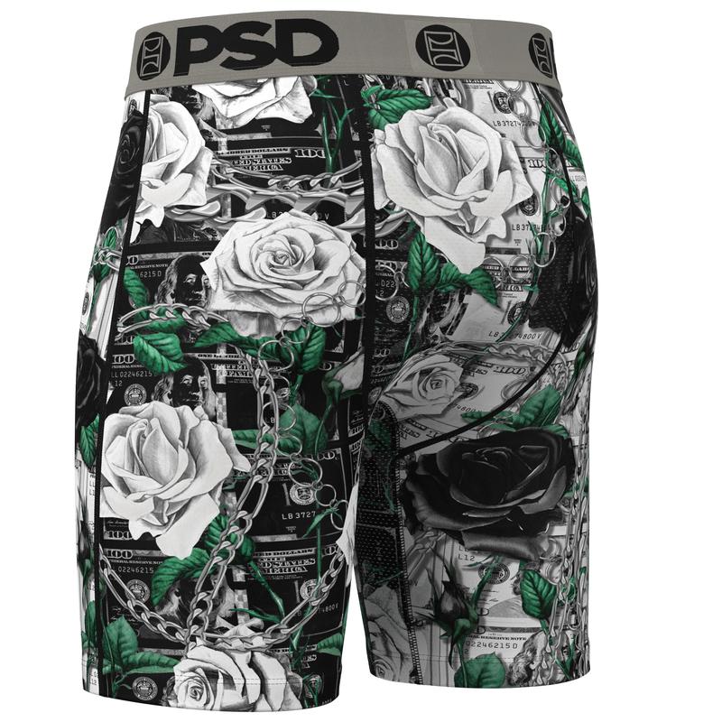 PSD Men's Adorned Roses Boxer Brief - Standard Length 7 Inch Inseam, Moisture-Wicking 4-Way Stretch Fabric