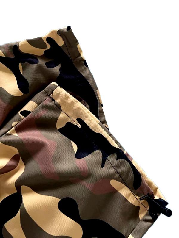 Men's Plus Size Camo Print Drawstring Waist Cargo Pants for Spring, Casual Fashion Comfy Pocket Trousers for Daily Wear, Men's Plus Size Bottoms for Spring & Fall