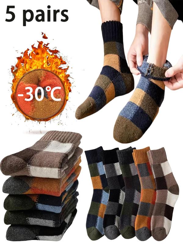 Men's Plaid Print Crew Socks, Casual Comfortable Breathable Mid-calf Socks for Daily Wear, Men's Socks for Fall & Winter