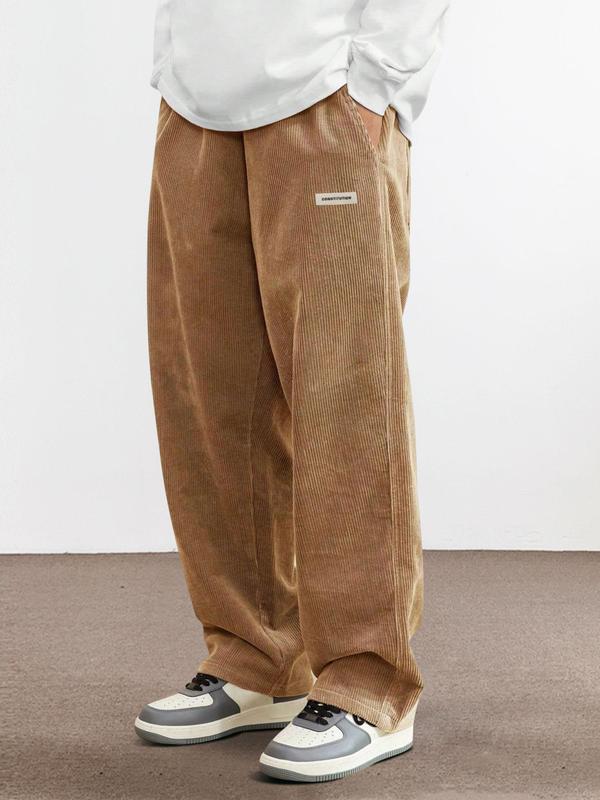 Men's Letter Patched Drawstring Corduroy Pants, 2000s Pants for Men, Loose Casual Pocket Elastic Waist Straight Leg Trousers,  Pants for Men, Summer Outfits 2024 for Work, Men's Bottoms for All Seasons, Comfy Pants