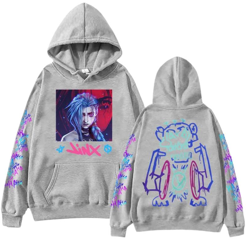 Arcane Jinx Portrait Robot Sketch Art Style Sleeve Print Streetwear Casua Hoodie