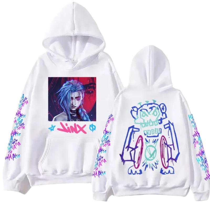 Arcane Jinx Portrait Robot Sketch Art Style Sleeve Print Streetwear Casua Hoodie