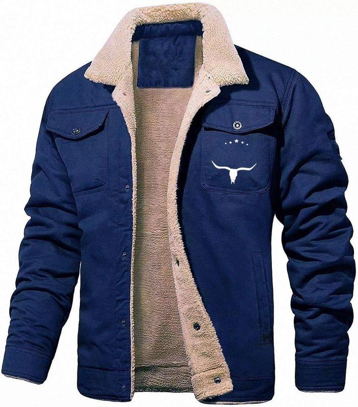 Bullhorns Men's Fleece-lined Cotton Casual Jacket Long Sleeve Fabric Menswear Stylish