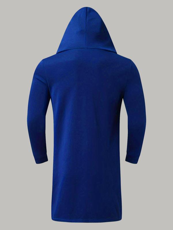 Men's Solid Long Sleeve Hooded Bathrobe, Casual Comfy Loose Open Front Hooded Robe for Daily Wear, Men's Sleepwear for Spring & Fall, Robe for Men