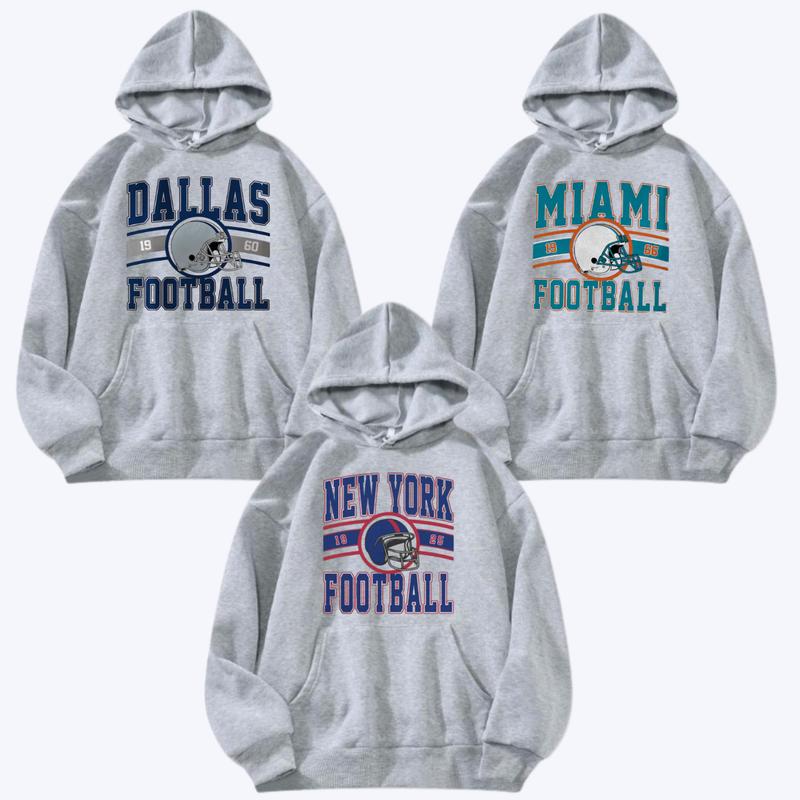 Ash Grey Color All Team Football Hoodie Vintage Football Big Words Logo Hoodie Hometown Football Hoodie Football Thowback Vintage Graphic Tees Football Fan Gift Sport Graphic Shirt Unisex Hoodie