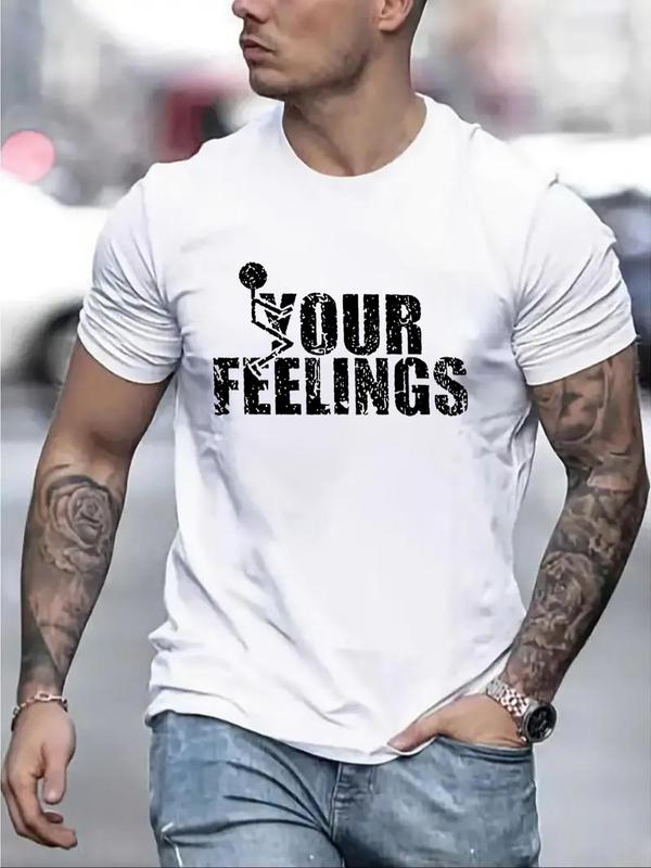 Men's Casual Letter Print Round Neck Tee, Street Comfort Streetwear Regular Fit Shortsleeve Crewneck T-Shirt, Graphic Tees, Summer Outfits, Men's Top for Daily Wear