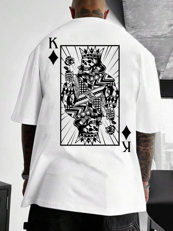 Unisex Men's Playing Card Print Round Neck Tee, Summer Outfits 2024, Regular Fit Streetwear Short Sleeve Crew Neck T-shirt for Summer, Casual Fashion Men's Tops for Daily Wear, Summer Clothes, Graphic Tees for Men,  Coolfashionguy 70s