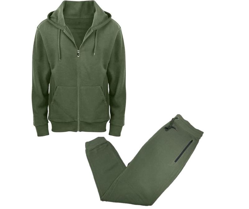 {2-Piece} Men’s Fleece-Lined Full Zip Hoodie & Jogger Set (S-2XL)