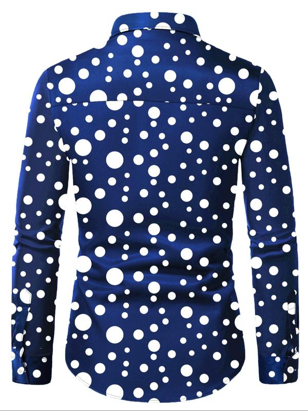 Men's Polka Dot Print Button Front Shirt, Regular Fit Casual Long Sleeve Collared Top for Spring & Fall, Men's Clothes for Daily Wear