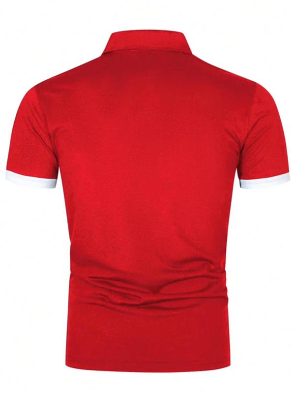 Men's Contrast Binding Short Sleeve Polo Shirt, Casual Regular Fit Button Front Top for Summer, Summer Clothes, Shirts for Men, Menswear for Daily Wear