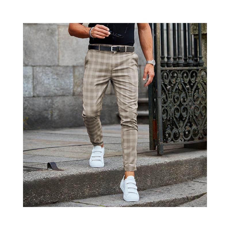 Plaid Print Pants Men's Casual Trousers Loose And Thin