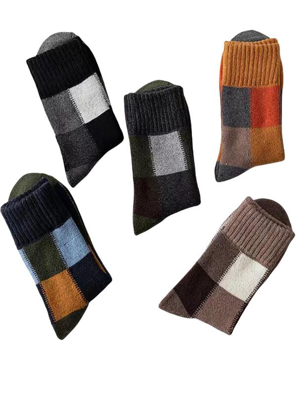 Men's Plaid Print Crew Socks, Casual Comfortable Breathable Mid-calf Socks for Daily Wear, Men's Socks for Fall & Winter