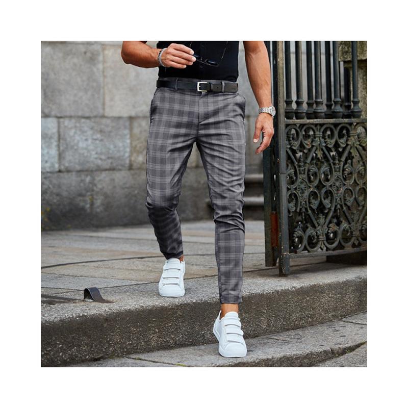 Plaid Print Pants Men's Casual Trousers Loose And Thin