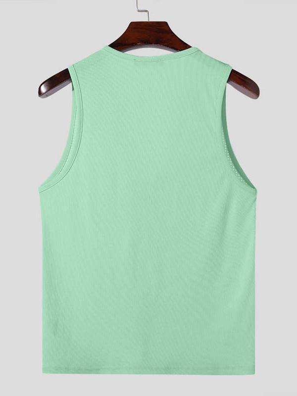 Men's Solid Color Mesh Vest, Regular Fit Casual Sleeveless Button Front Tank Top for Summer, Men's Clothes for Daily Wear