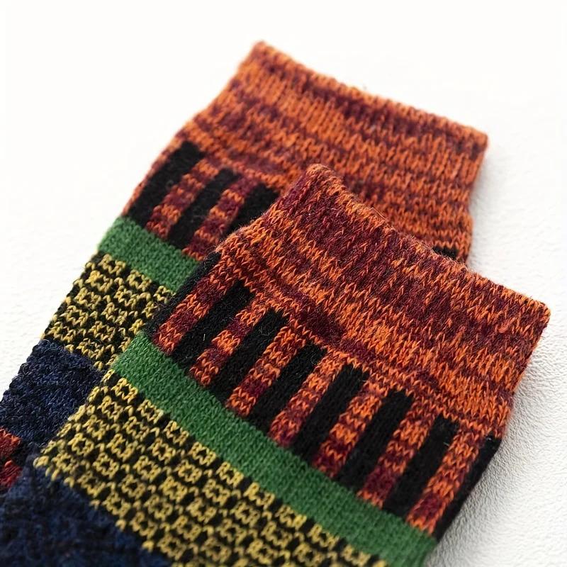 5pairs Unisex Ethnic Style Vintage Thick Wool Warm Crew Men Socks Soft Ultra-Comfortable High Quality Breathable Women's Sock Menswear