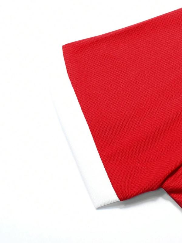 Men's Contrast Binding Short Sleeve Polo Shirt, Casual Regular Fit Button Front Top for Summer, Summer Clothes, Shirts for Men, Menswear for Daily Wear