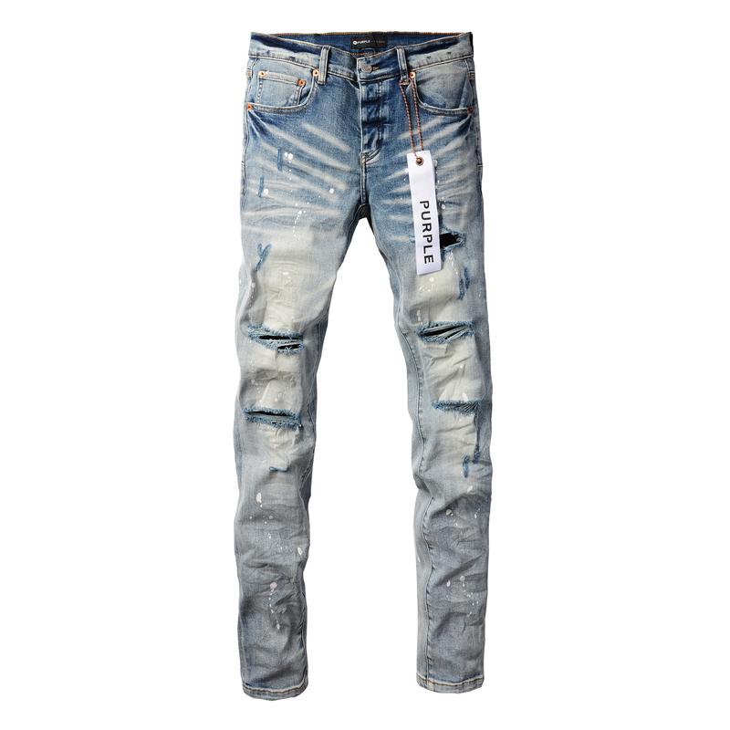 Purple brand Men's Jeans Casual Comfort Holes Fashionable Straight Skinny Slim Fit Jeans, Ripped Stretch Jeans Denim Pants