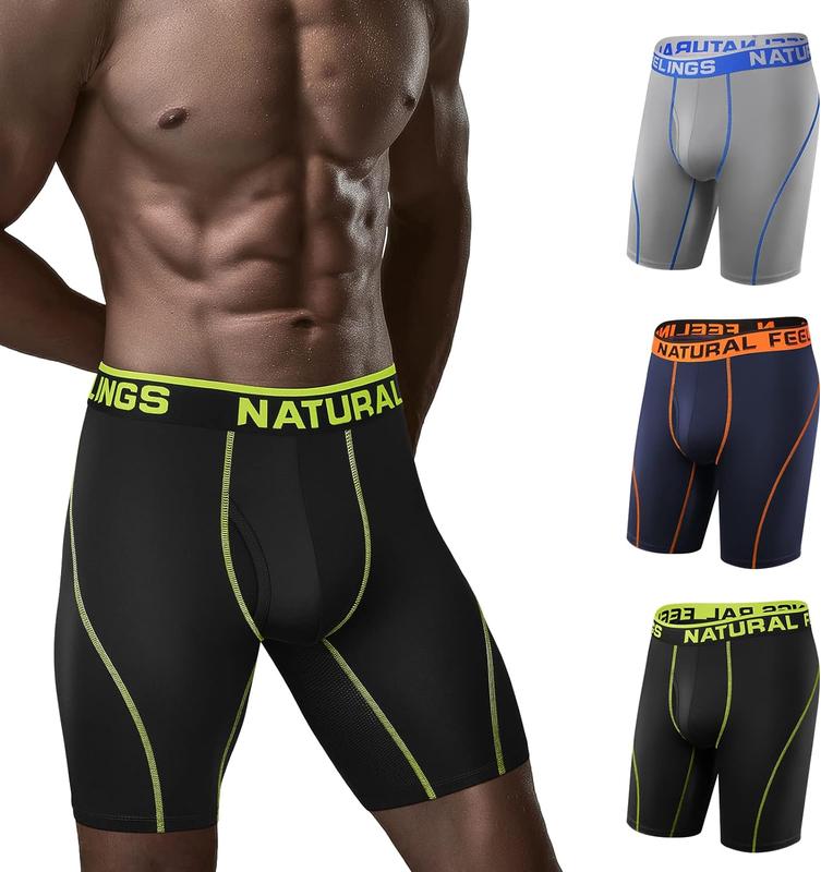 Natural Feelings Mens Underwear Boxer Briefs Long Leg 9 Inch Performance Boxer Briefs Pack of 3