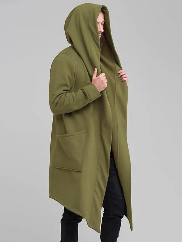 Men's Solid Long Sleeve Hooded Bathrobe, Casual Comfy Loose Open Front Hooded Robe for Daily Wear, Men's Sleepwear for Spring & Fall, Robe for Men