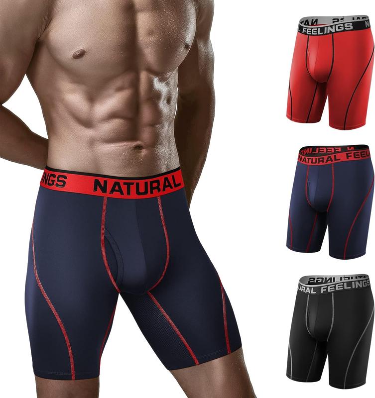 Natural Feelings Mens Underwear Boxer Briefs Long Leg 9 Inch Performance Boxer Briefs Pack of 3