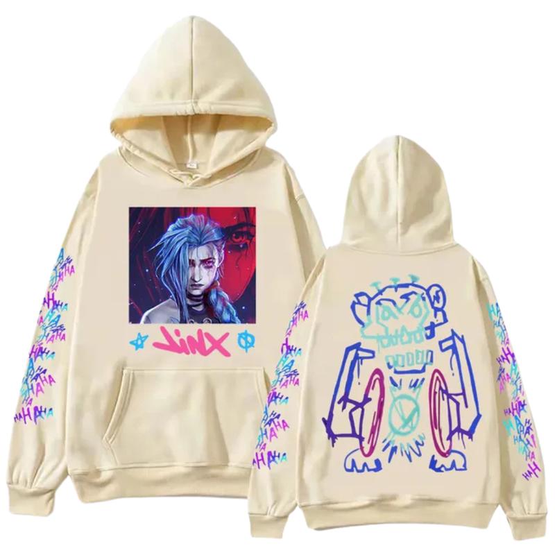 Arcane Jinx Portrait Robot Sketch Art Style Sleeve Print Streetwear Casua Hoodie