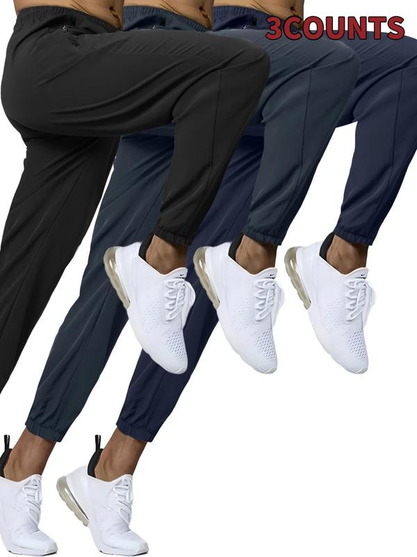 Men's Solid Drawstring Waist Pants, Casual Comfy Zipper Pocket Trousers for Daily Wear, Men's Bottoms for All Seasons