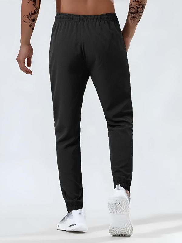 Men's Solid Drawstring Waist Pants, Casual Comfy Zipper Pocket Trousers for Daily Wear, Men's Bottoms for All Seasons