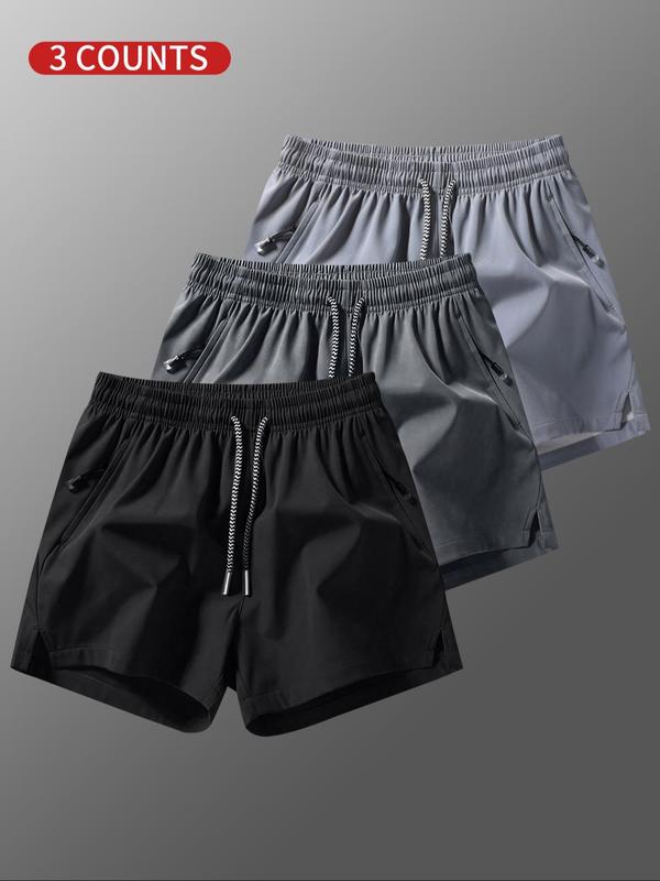 Men's Solid Drawstring Waist Track Shorts, Casual Breathable Elastic Waist Pocket Shorts for Summer,  Shorts for Men, Men's Bottoms for Daily Wear