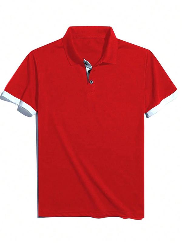 Men's Contrast Binding Short Sleeve Polo Shirt, Casual Regular Fit Button Front Top for Summer, Summer Clothes, Shirts for Men, Menswear for Daily Wear