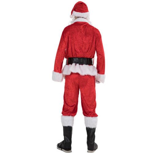 Christmas Santa Claus Party Cosplay Costume, Red Santa Zipper Coat+Pants+Hat+Belt+Beard+Shoes, Multiple sizes, Holiday Party Outfits