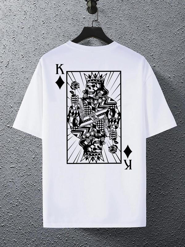 Unisex Men's Playing Card Print Round Neck Tee, Summer Outfits 2024, Regular Fit Streetwear Short Sleeve Crew Neck T-shirt for Summer, Casual Fashion Men's Tops for Daily Wear, Summer Clothes, Graphic Tees for Men,  Coolfashionguy 70s