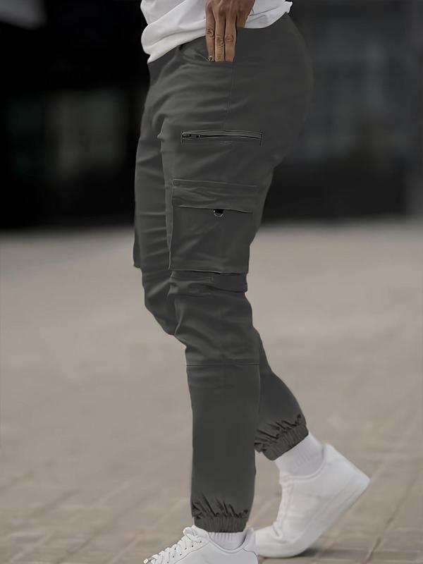 Men's Solid Flap Pocket Cargo Pants, Slim Casual Street Elastic Waist Trousers for Fall & Winter, Pants for Men, Men's Bottoms for Daily Wear