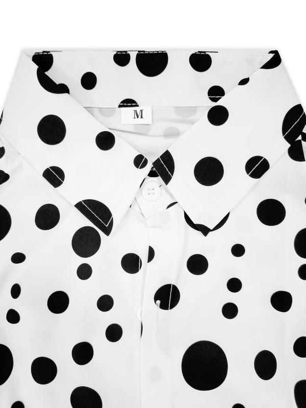 Men's Polka Dot Print Button Front Shirt, Regular Fit Casual Long Sleeve Collared Top for Spring & Fall, Men's Clothes for Daily Wear