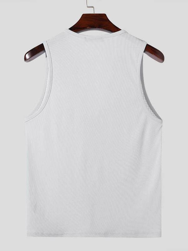 Men's Solid Color Mesh Vest, Regular Fit Casual Sleeveless Button Front Tank Top for Summer, Men's Clothes for Daily Wear