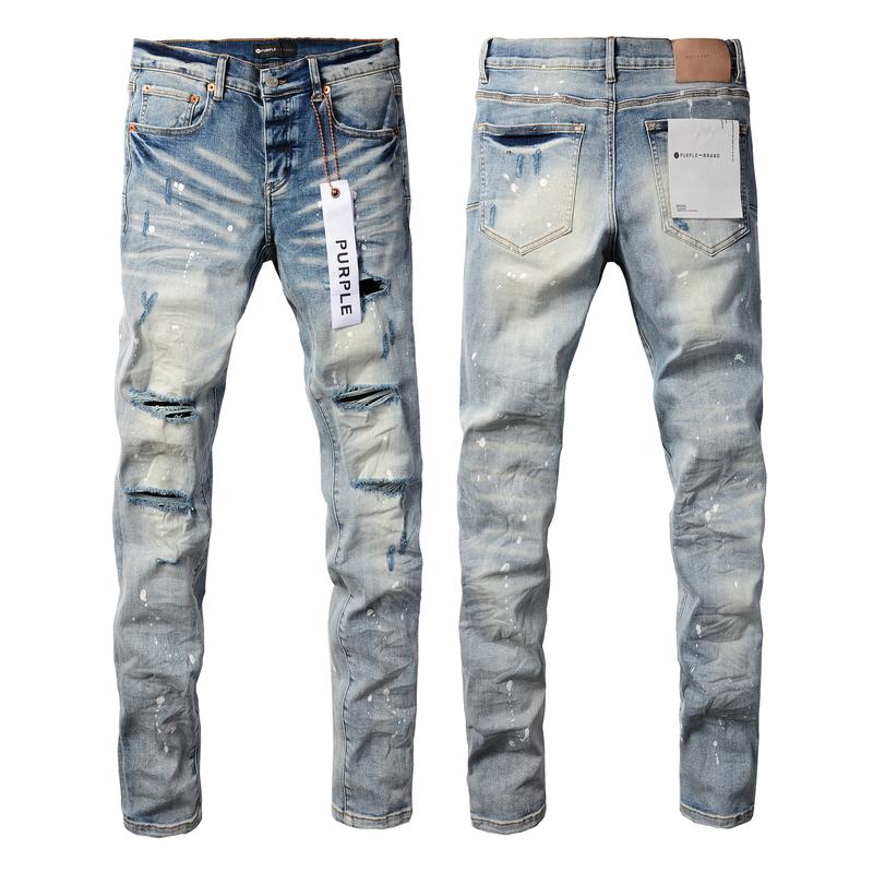 Purple brand Men's Jeans Casual Comfort Holes Fashionable Straight Skinny Slim Fit Jeans, Ripped Stretch Jeans Denim Pants