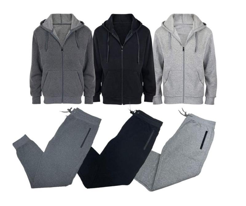 {2-Piece} Men’s Fleece-Lined Full Zip Hoodie & Jogger Set (S-2XL)