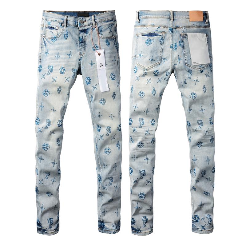 Purple brand Men's Jeans Casual Comfort Holes Fashionable Straight Skinny Slim Fit Jeans, Ripped Stretch Jeans Denim Pants