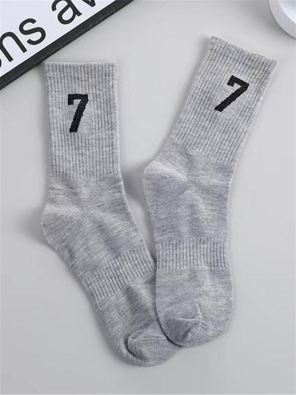 Men's 3 Pairs Vintage Number Print Crew Socks, Stylish Casual Comfy Socks for Daily Wear, Fashion Ladies' Socks for All Seasons, Menswear