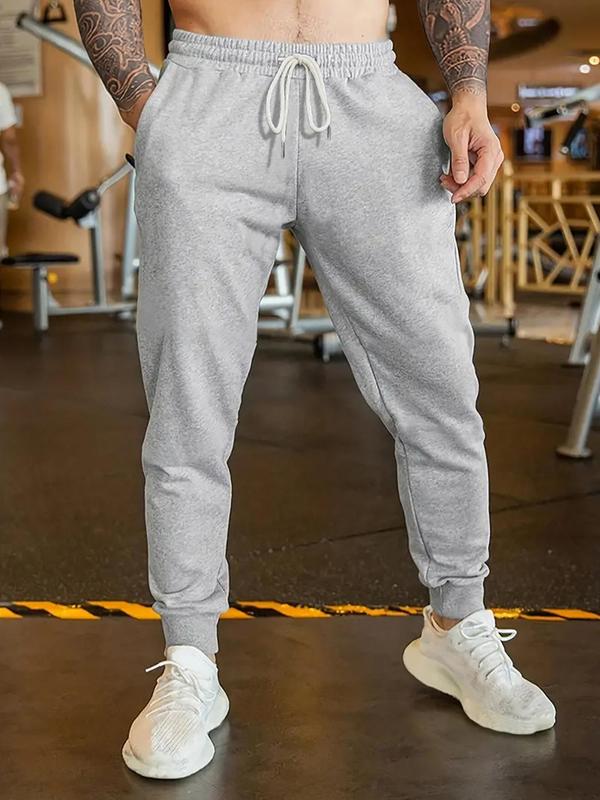 Men's Plain Adjustable Drawstring Waist Sweatpants, Soft Jogger Trousers for Daily Gym Workout Running, Mens Pants, Going Out Outfit, Pants for Men, Stylish Casual Clothes Bottoms Menswear, Men's Clothing Outfits, Boys Fall Clothing